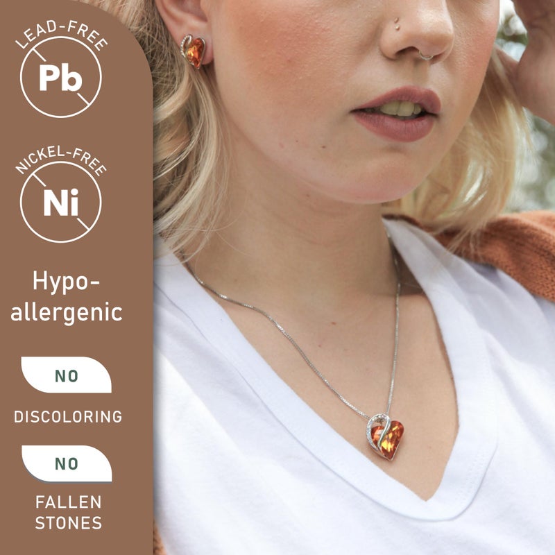 Leafael Valentine's Day Gift Necklaces for Women, Infinity Love Birthstone Heart Pendant with Amber Brown Crystal for November, Birthday Jewelry for Her, Mom, and Wife, Silver Plated, 18" + 2" Chain - Image 2